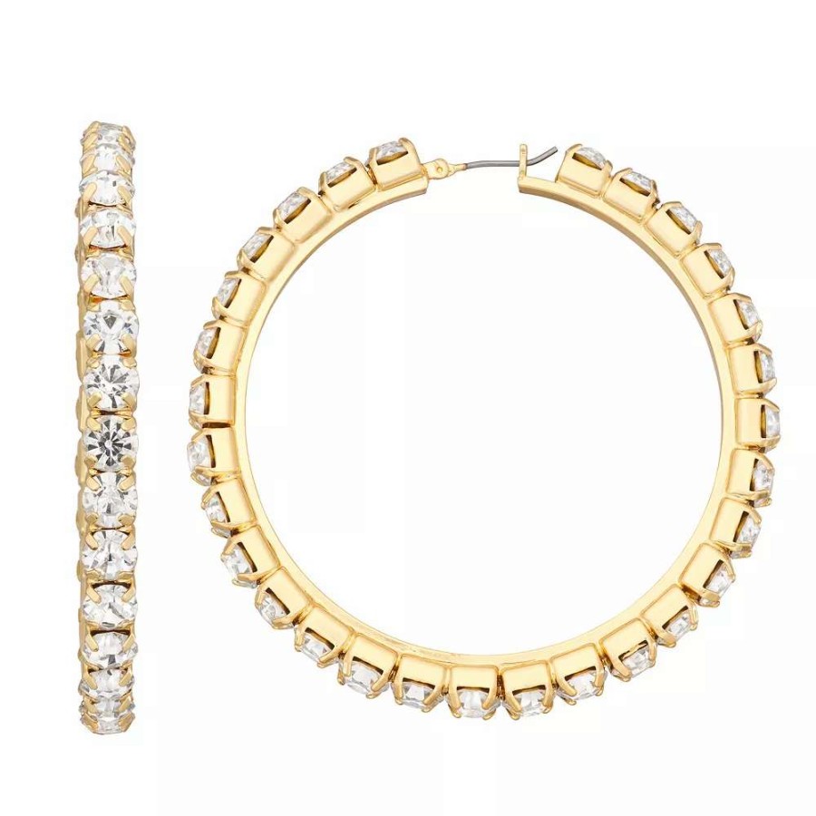 Jewelry * | Nine West Gold Tone Crystal Pave Hoop Earrings