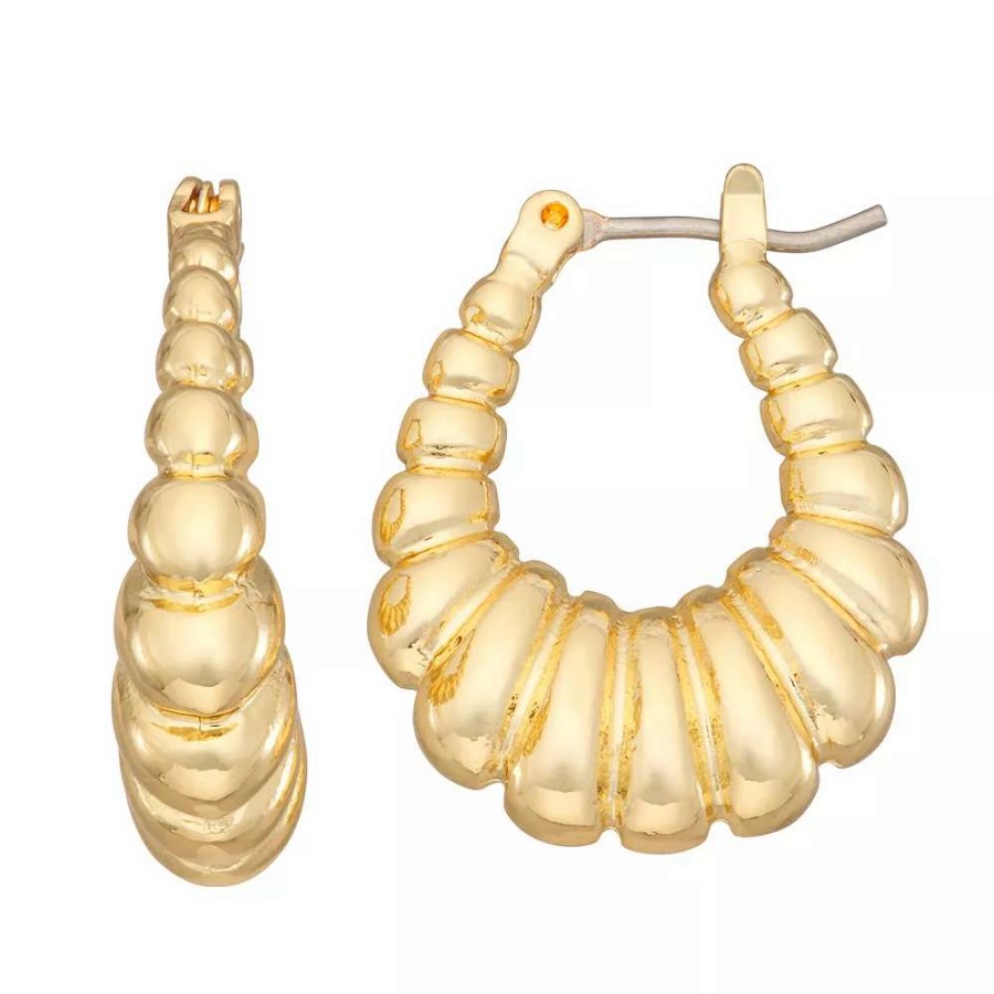 Jewelry * | Nine West Gold Tone Croissant Oval Hoop Earrings