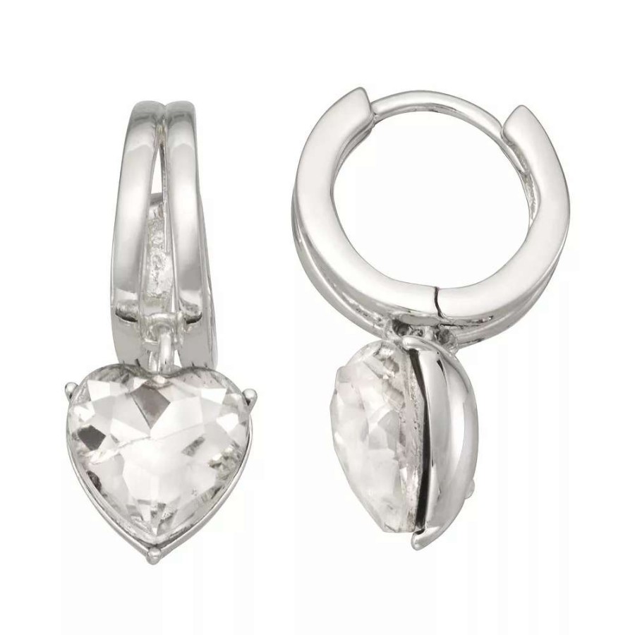 Jewelry * | Nine West Silver Tone Heart Huggie Hoop Earrings